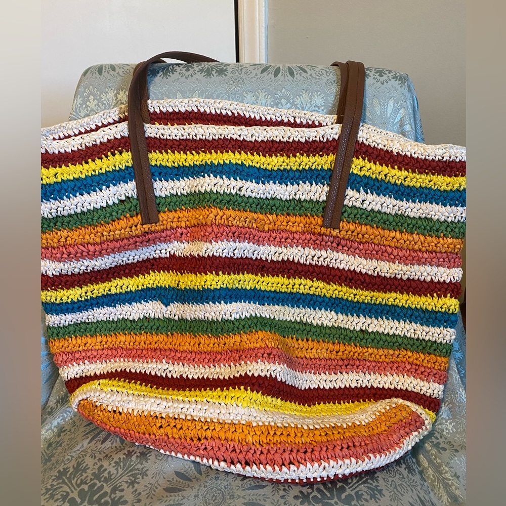 JCrew Woven Tote/Market Tote in Rainbow Colors